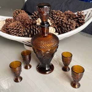 Brown Glass Decanter set with 4 glasses